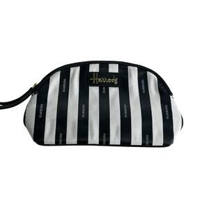Vintage harrods london striped logo cosmetics bag preppy luxury travel pouch